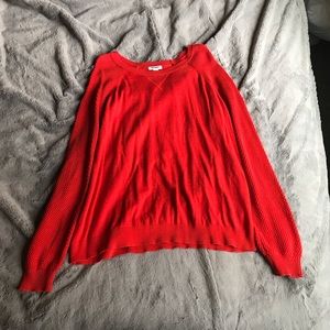 Old Navy Red/Orange Waffled Sleeve Sweater
